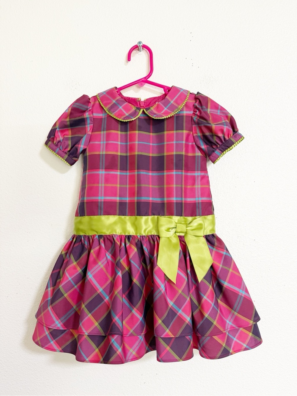 Hanna Andersson Pink Plaid Tulle Holiday Party Dress Size 3/90 cm